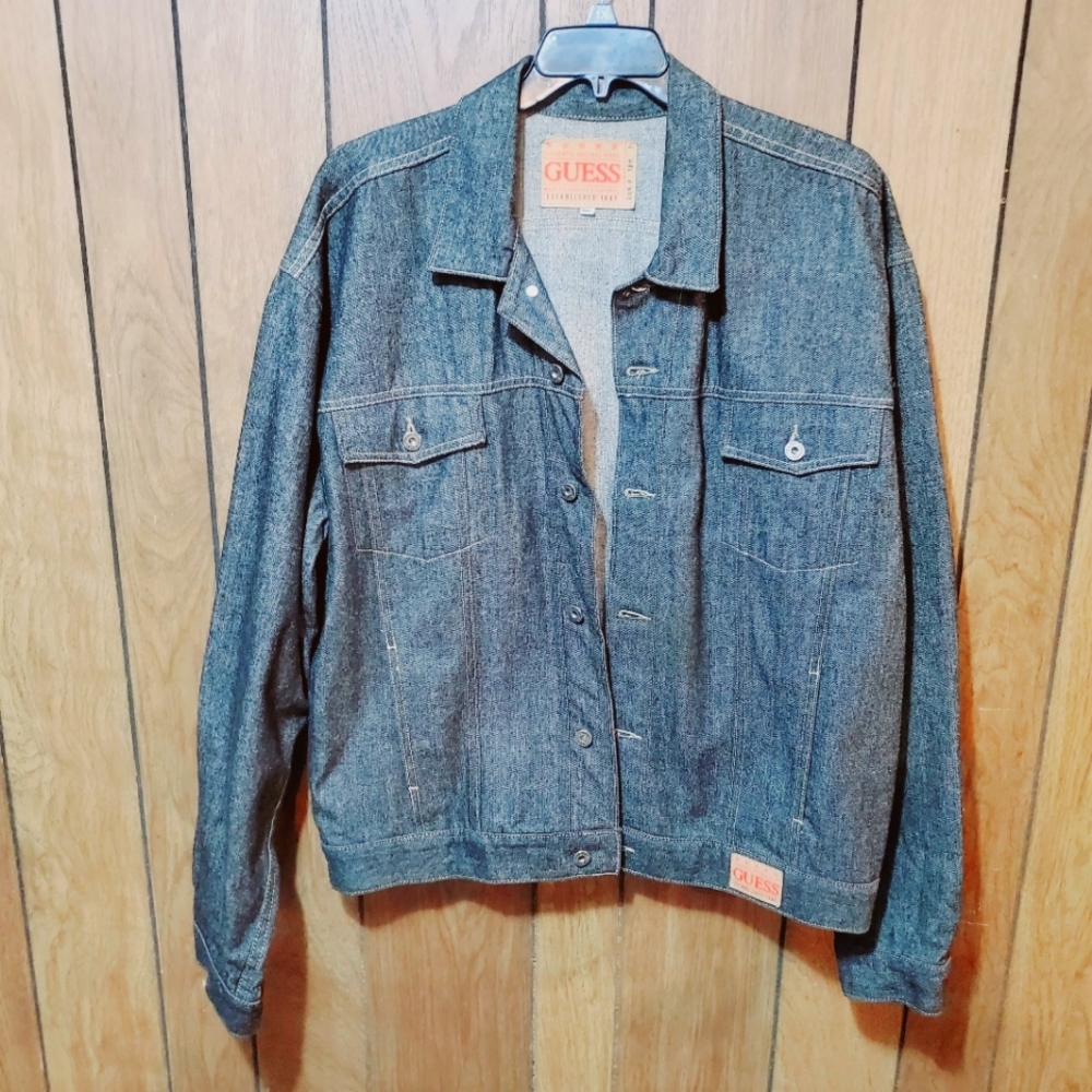 Guess Men's Dark Denim Jacket - Blue